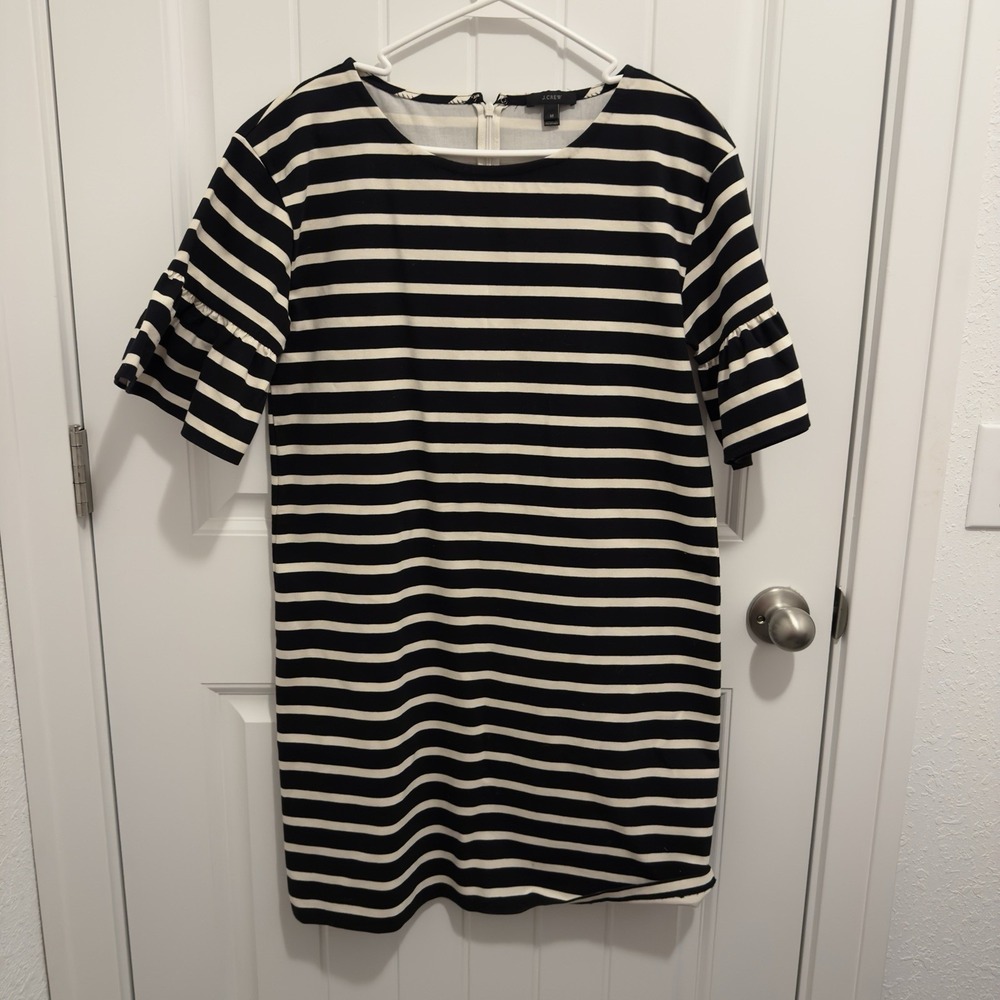 J.Crew Women's Black/Ivory Stripe‎ Straight Dress Size Medium Zipper Back